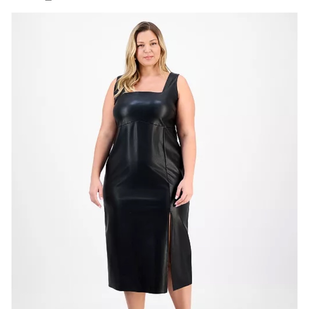 Bar III Black Faux Leather Midi Dress - Picture 2 of 3